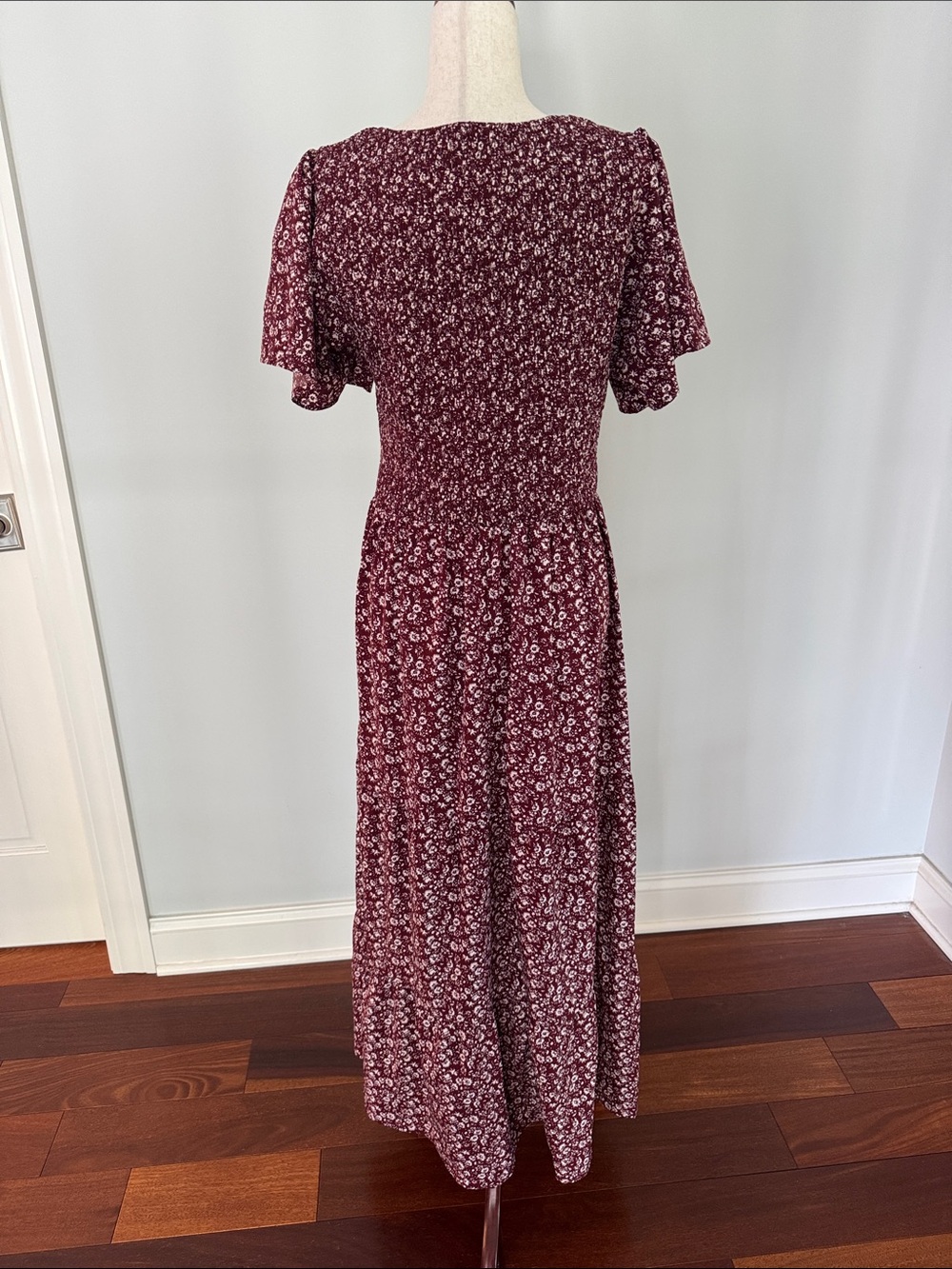 Smocked Waist Burgundy Floral Maxi Dress - NWT - Picture 2 of 7